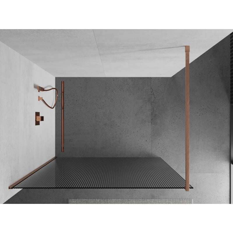 Mexen Kioto ścianka prysznicowa Walk-in 100 x 200 cm, prążki 8 mm, miedź szczotkowana - 800-100-101-65-09