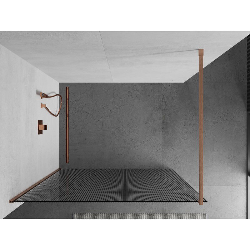 Mexen Kioto Walk-in Shower Screen 100 x 200 cm, 8 mm Stripes, Brushed Copper - 800-100-101-65-09