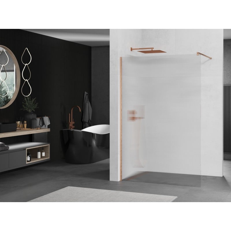 Mexen Kioto ścianka prysznicowa Walk-in 140 x 200 cm, prążki 8 mm, miedź szczotkowana - 800-140-101-65-09