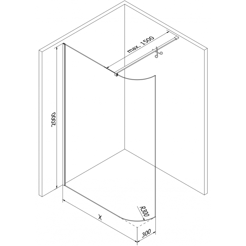 Mexen Kioto-R ścianka prysznicowa zaokrąglona Walk-in 150 x 200 cm, transparent 8 mm, czarna - 800-150-101-70-06