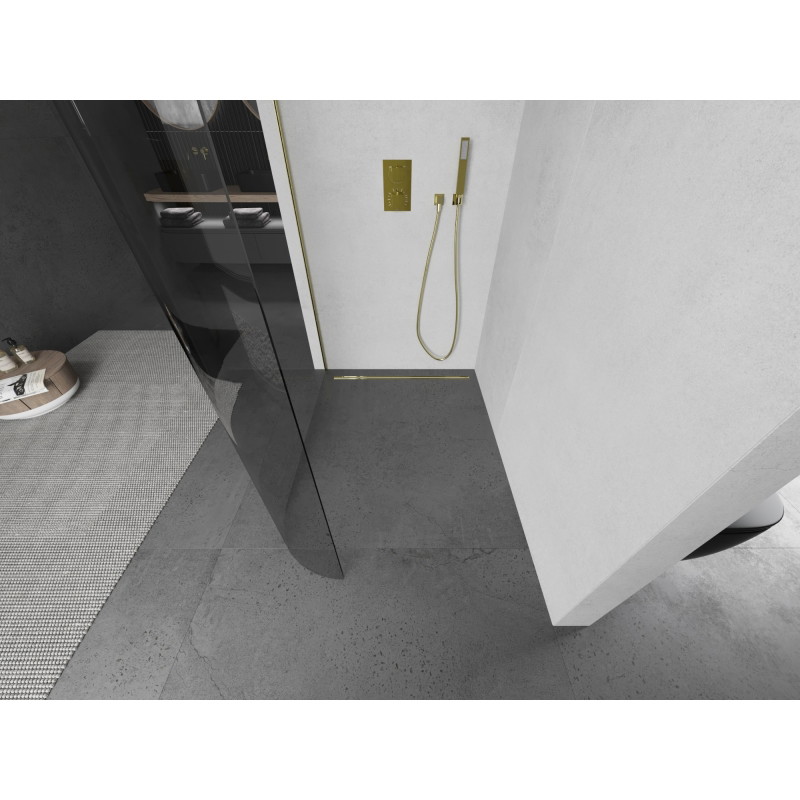 Mexen Kioto-R kaarja Walk-in dušisein 110 x 200 cm, läbipaistev 8 mm, harjatud kuldne - 800-110-101-55-06
