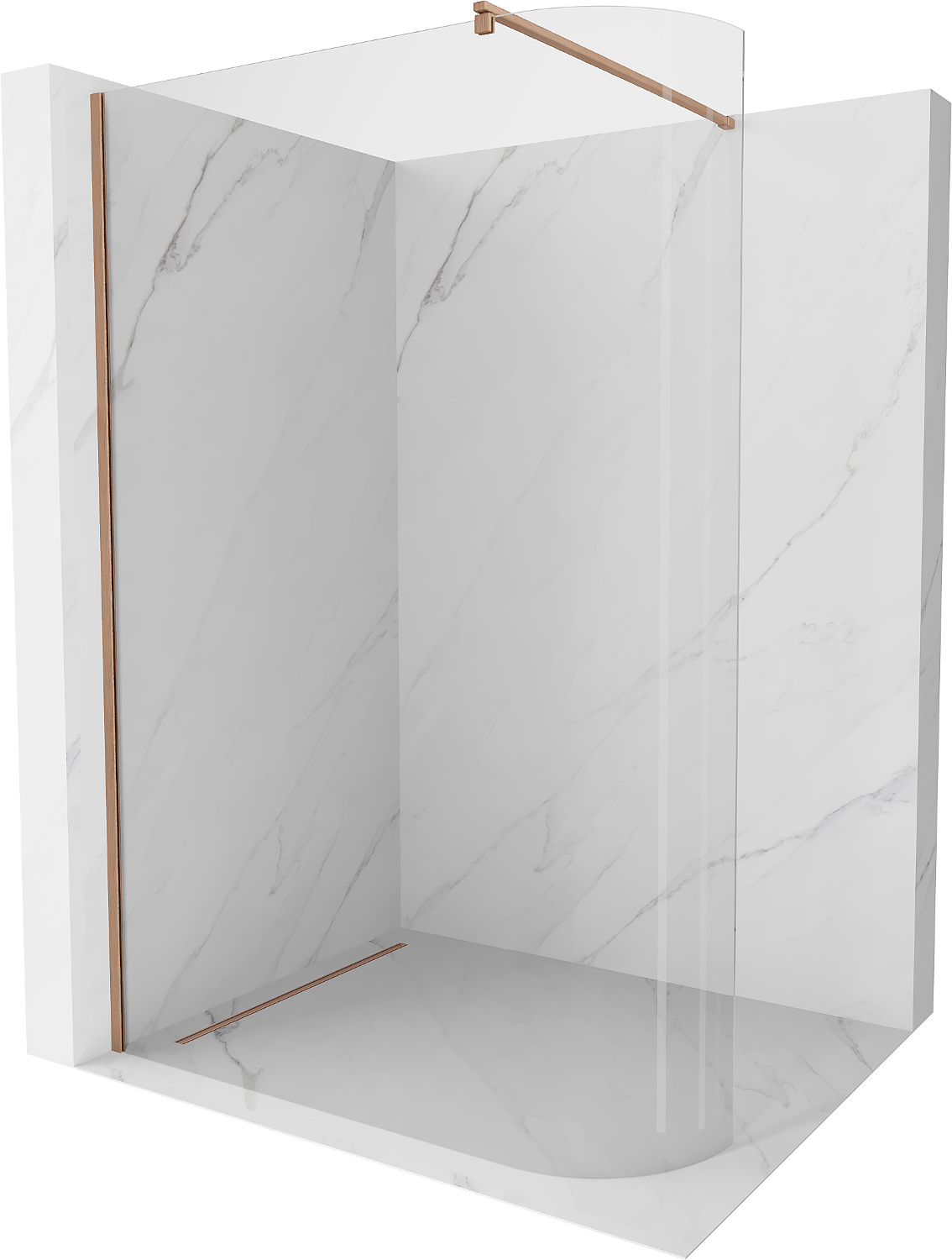 Mexen Kioto ścianka prysznicowa zaokrąglona Walk-in 90 x 200 cm, transparent 8 mm, miedź szczotkowana - 800-090-101-65-06