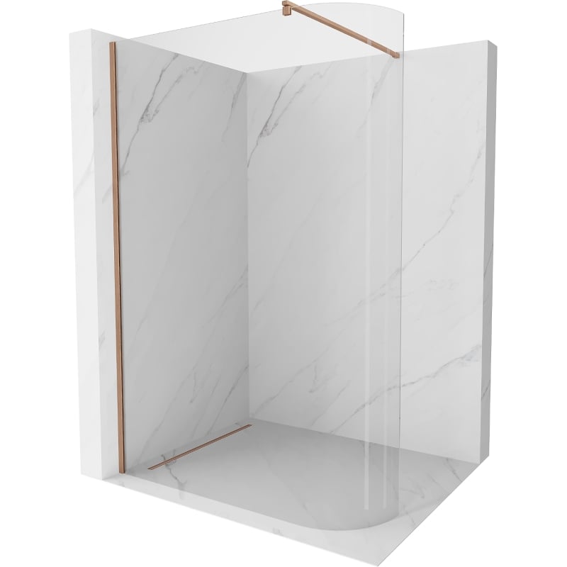 Mexen Kioto-R Zaobljeni tuš zid Walk-in 130 x 200 cm, prozirni 8 mm, brušeni bakar - 800-130-101-65-06