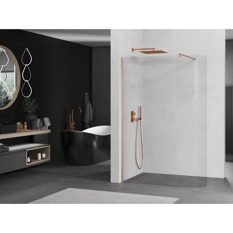 Mexen Kioto-R ścianka prysznicowa zaokrąglona Walk-in 140 x 200 cm, transparent 8 mm, miedź szczotkowana - 800-140-101-65-06