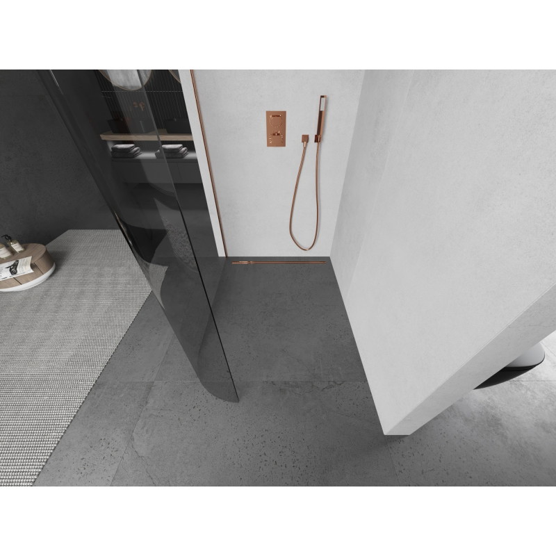 Mexen Kioto-R kaarev dušisein Walk-in 150 x 200 cm, läbipaistev 8 mm, harjatud vask - 800-150-101-65-06