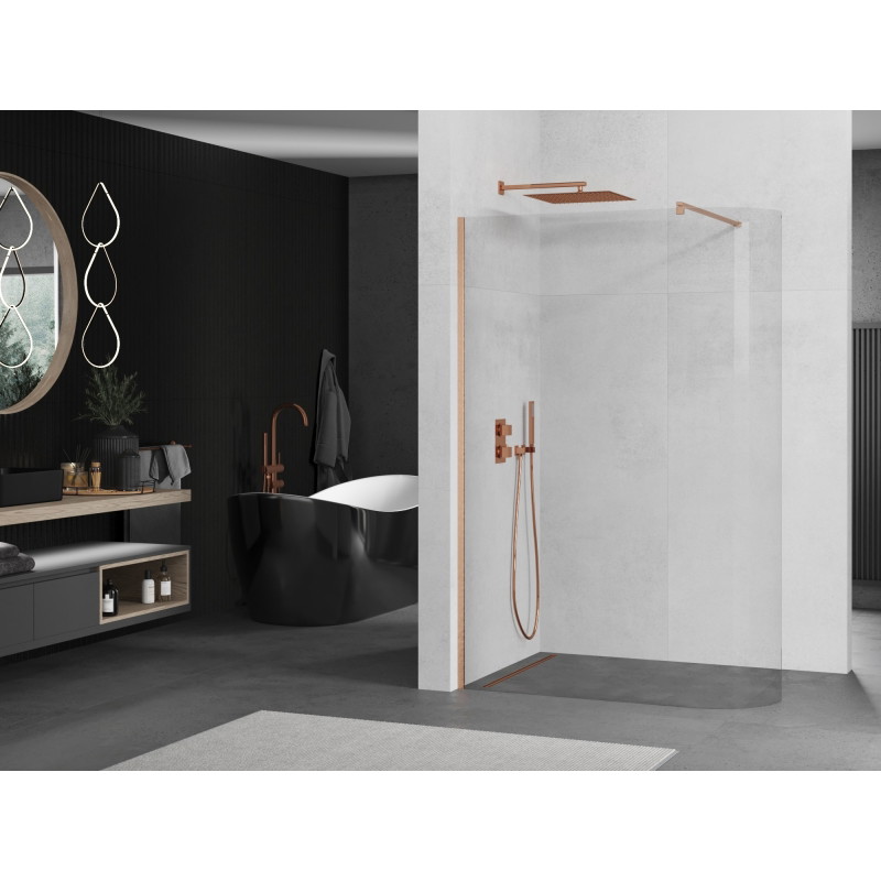 Mexen Kioto-R kaarev dušisein Walk-in 150 x 200 cm, läbipaistev 8 mm, harjatud vask - 800-150-101-65-06