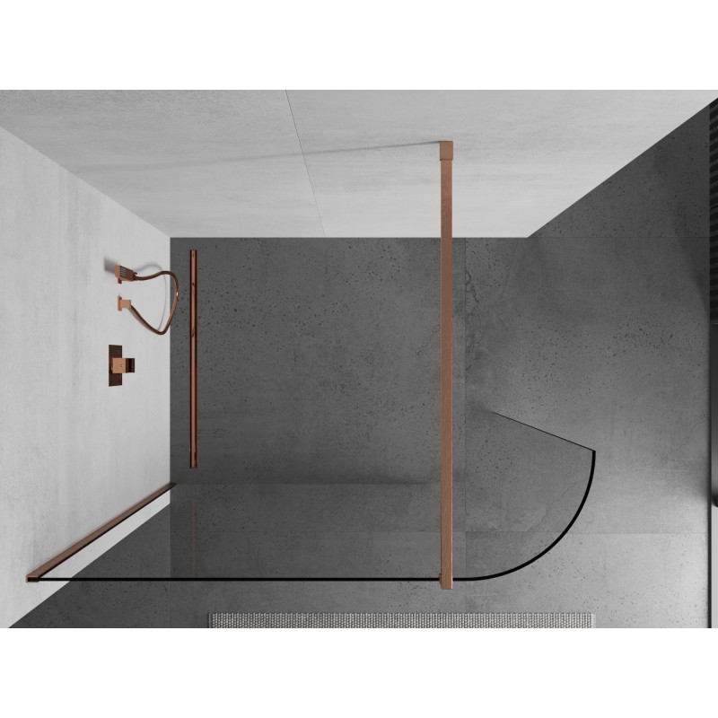 Mexen Kioto-R kaarev dušisein Walk-in 150 x 200 cm, läbipaistev 8 mm, harjatud vask - 800-150-101-65-06
