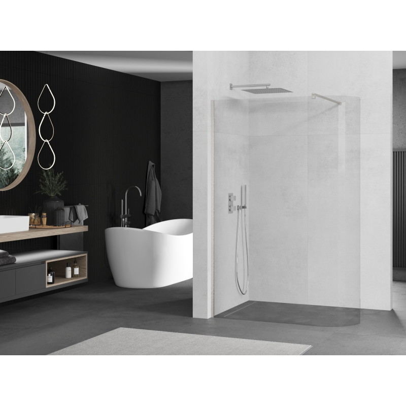 Mexen Kioto-R kaarjas dušisein Walk-in 140 x 200 cm, läbipaistev 8 mm, harjatud nikkel - 800-140-101-97-06