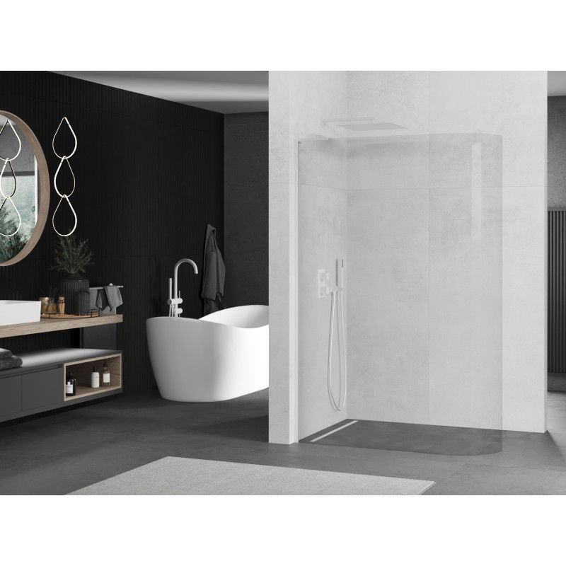 Mexen Kioto-R L mampara de ducha curva Walk-in 110 x 200 cm, transparente, blanca - 800-110-103-20-06