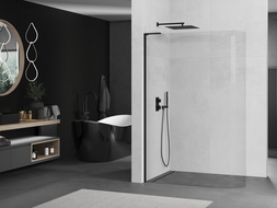 Mexen Kioto-R L paroi de douche arrondie Walk-in 80 x 200 cm, transparent, noire - 800-080-103-70-06