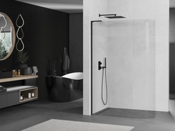 Mexen Kioto-R L zaobljeni Walk-in tuš zid 90 x 200 cm, prozirni, crni - 800-090-103-70-06