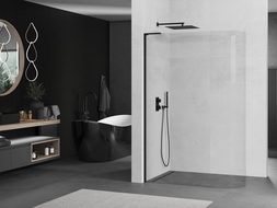 Mexen Kioto-R L paroi de douche arrondie Walk-in 100 x 200 cm, transparent, noir - 800-100-103-70-06