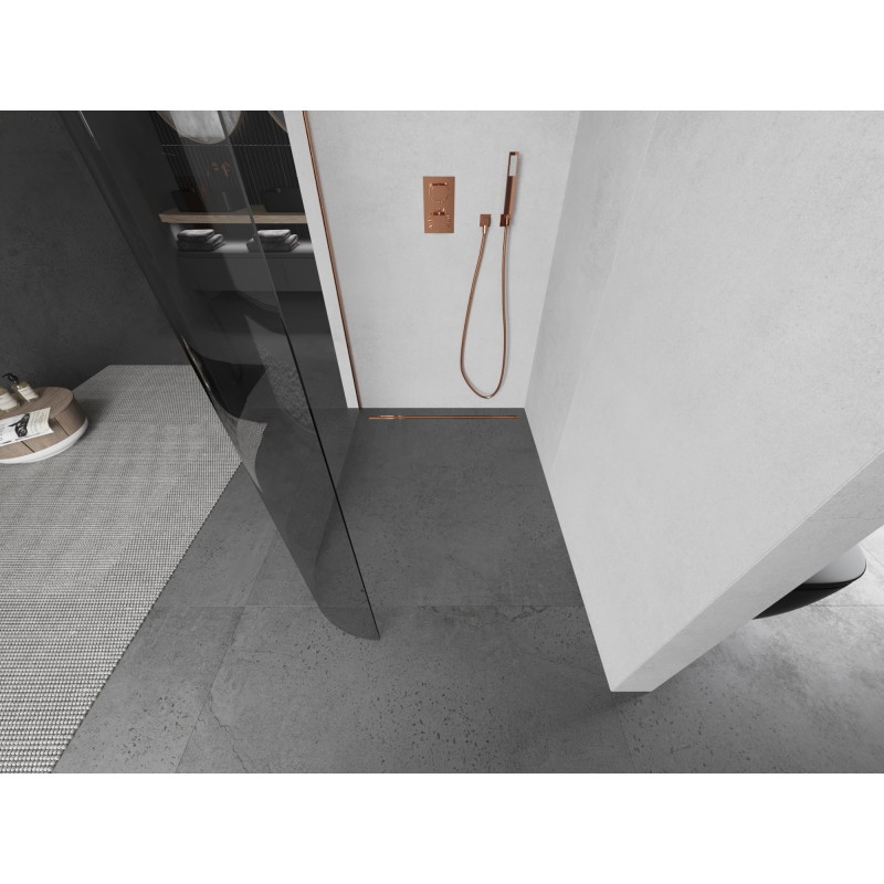 Mexen Kioto-R L ümar Walk-in dušisein 80 x 200 cm, läbipaistev, harjatud vask - 800-080-103-65-06