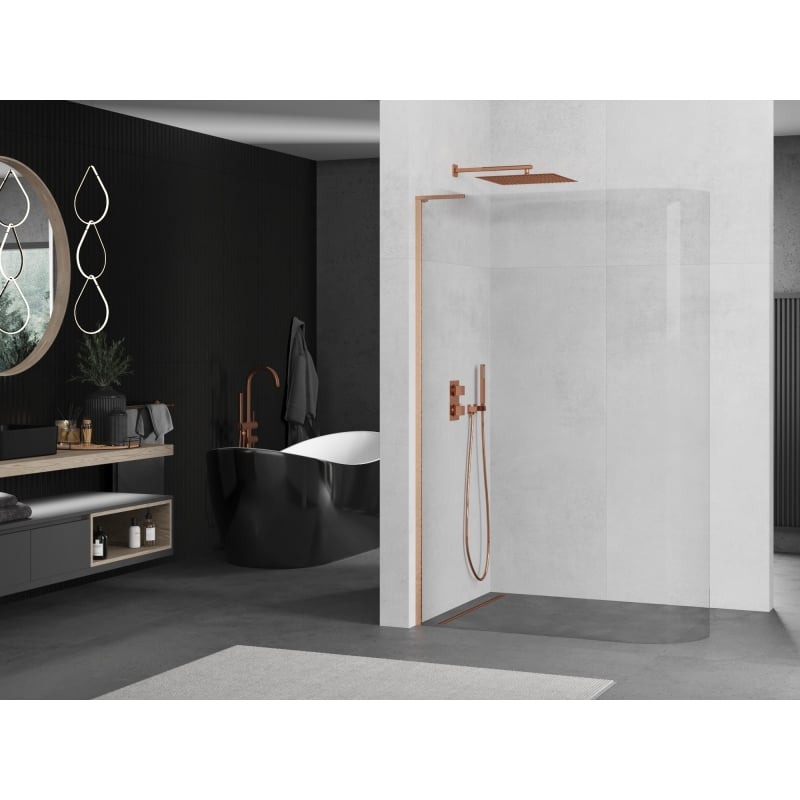 Mexen Kioto-R L ścianka prysznicowa zaokrąglona Walk-in 90 x 200 cm, transparent, miedź szczotkowana - 800-090-103-65-06