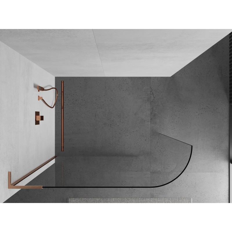 Mexen Kioto-R L Walk-in kaardus dušisein 100 x 200 cm, läbipaistev, harjatud vask - 800-100-103-65-06