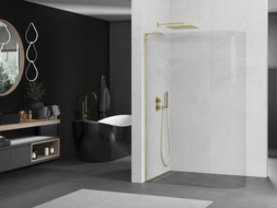 Mexen Kioto-R L zaobljena tuš stena Walk-in 120 x 200 cm, prozorna, zlata - 800-120-103-50-06