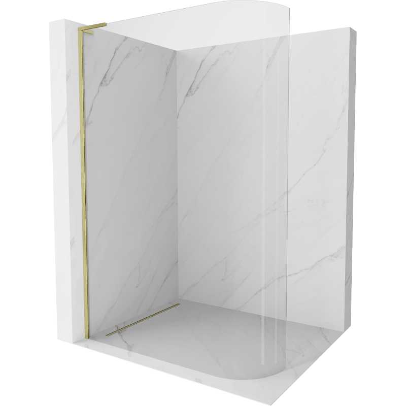 Mexen Kioto-R L Duschwand abgerundet Walk-in 90 x 200 cm, transparent, gebürstet gold - 800-090-103-55-06