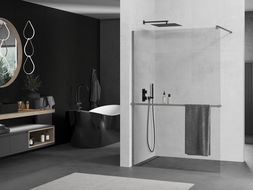 Mexen Kioto+ panel de ducha con estante Walk-in 120 x 200 cm, transparente, gris arma cepillado - 800-120-121-66-00