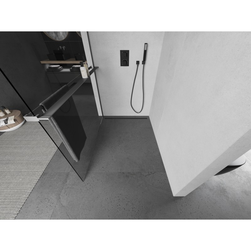 Mexen Kioto+ ścianka prysznicowa z półką Walk-in 70 x 200 cm, transparent, gun metal - 800-070-121-95-00