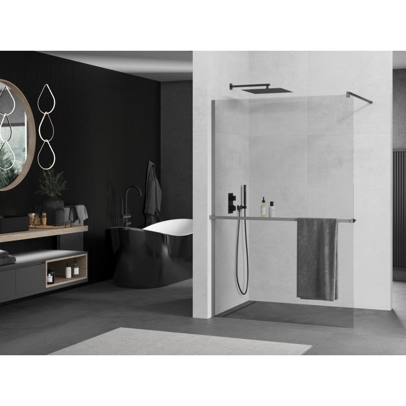 Mexen Kioto+ dušisein riiuliga Walk-in 100 x 200 cm, läbipaistev, relvmetall - 800-100-121-95-00