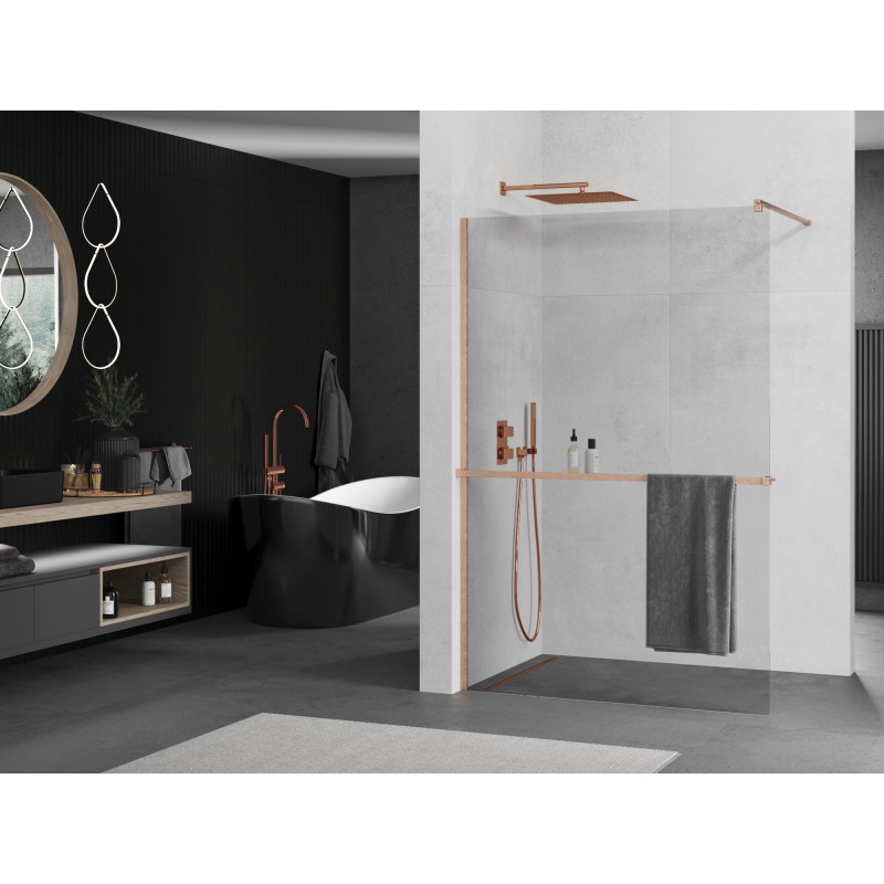 Mexen Kioto+ dušisein riiuliga Walk-in 105 x 200 cm, läbipaistev, harjatud vask - 800-105-121-65-00