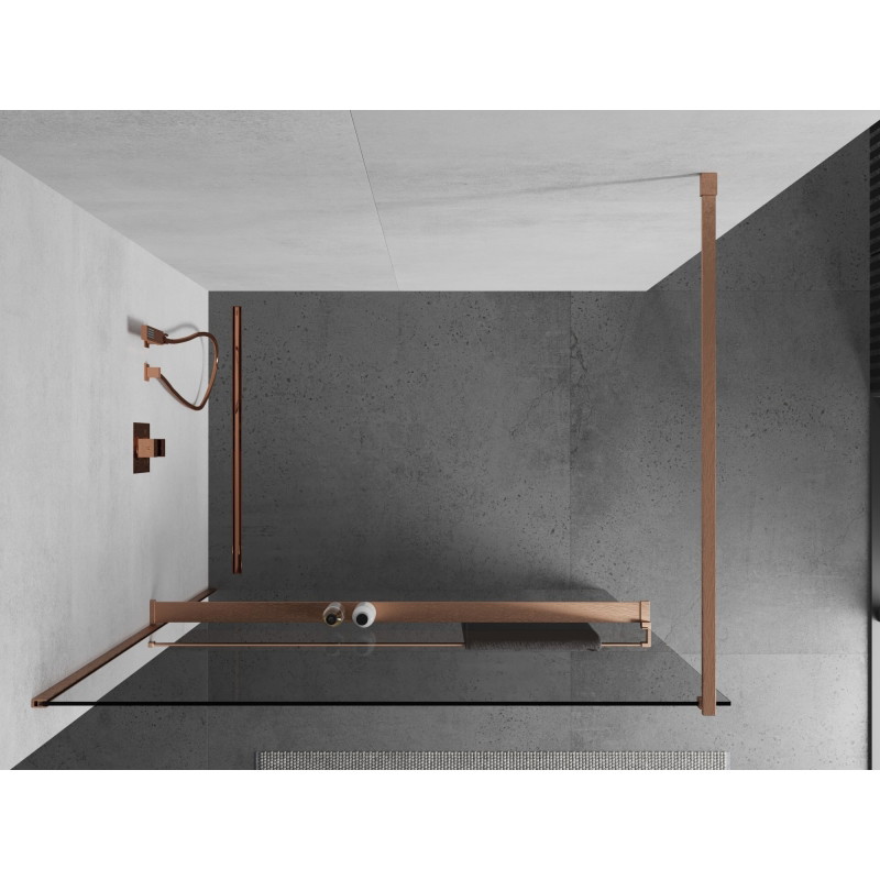 Mexen Kioto+ dušisein riiuliga Walk-in 120 x 200 cm, läbipaistev, harjatud vask - 800-120-121-65-00