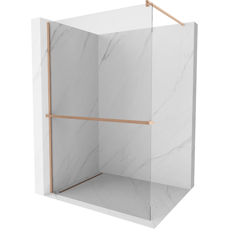 Mexen Kioto+ shower wall with Walk-in shelf 120 x 200 cm, transparent, brushed copper - 800-120-121-65-00