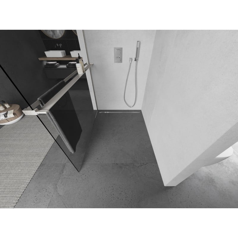 Mexen Kioto+ shower wall with Walk-in shelf 80 x 200 cm, transparent, brushed nickel - 800-080-121-97-00