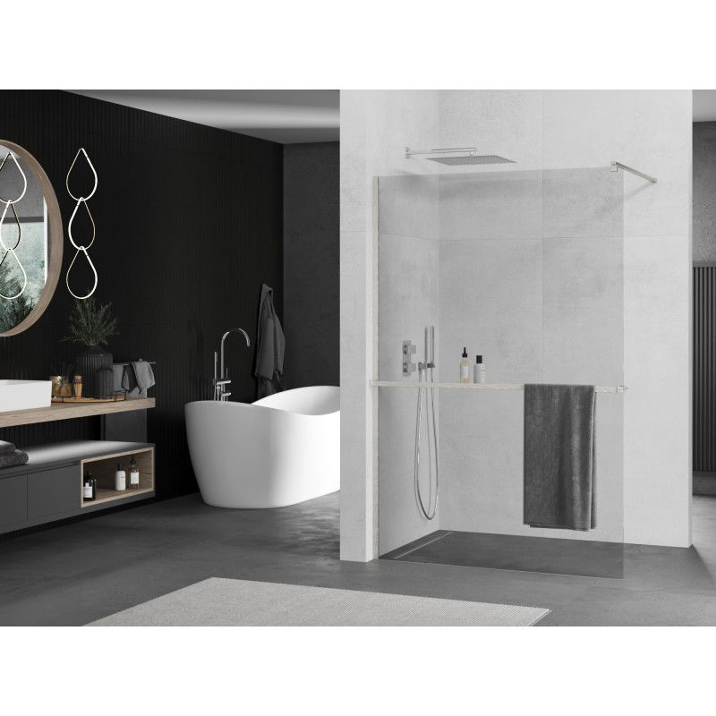 Mexen Kioto+ paroi de douche avec étagère Walk-in 80 x 200 cm, transparent, nickel brossé - 800-080-121-97-00