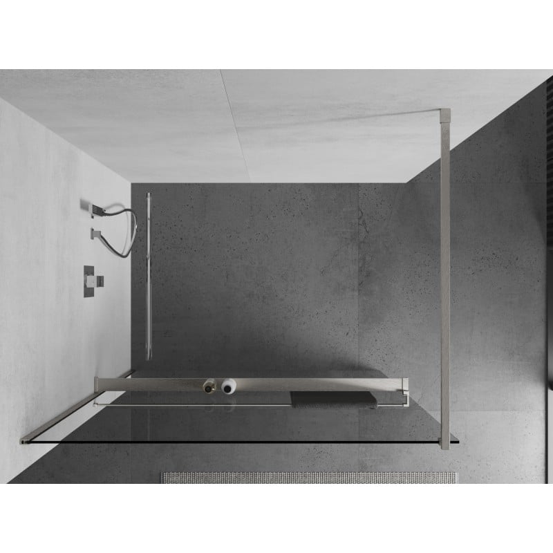 Mexen Kioto+ ścianka prysznicowa z półką Walk-in 85 x 200 cm, transparent, nikiel szczotkowany - 800-085-121-97-00