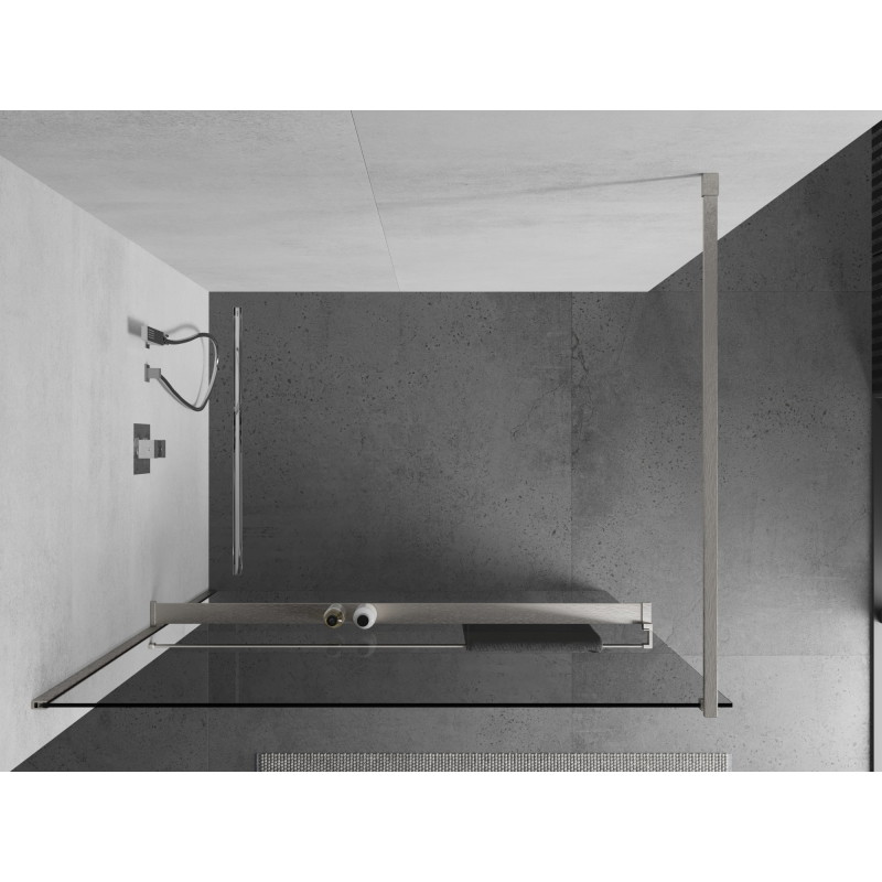 Mexen Kioto+ dušisein riiuliga Walk-in 105 x 200 cm, läbipaistev, harjatud nikkel - 800-105-121-97-00