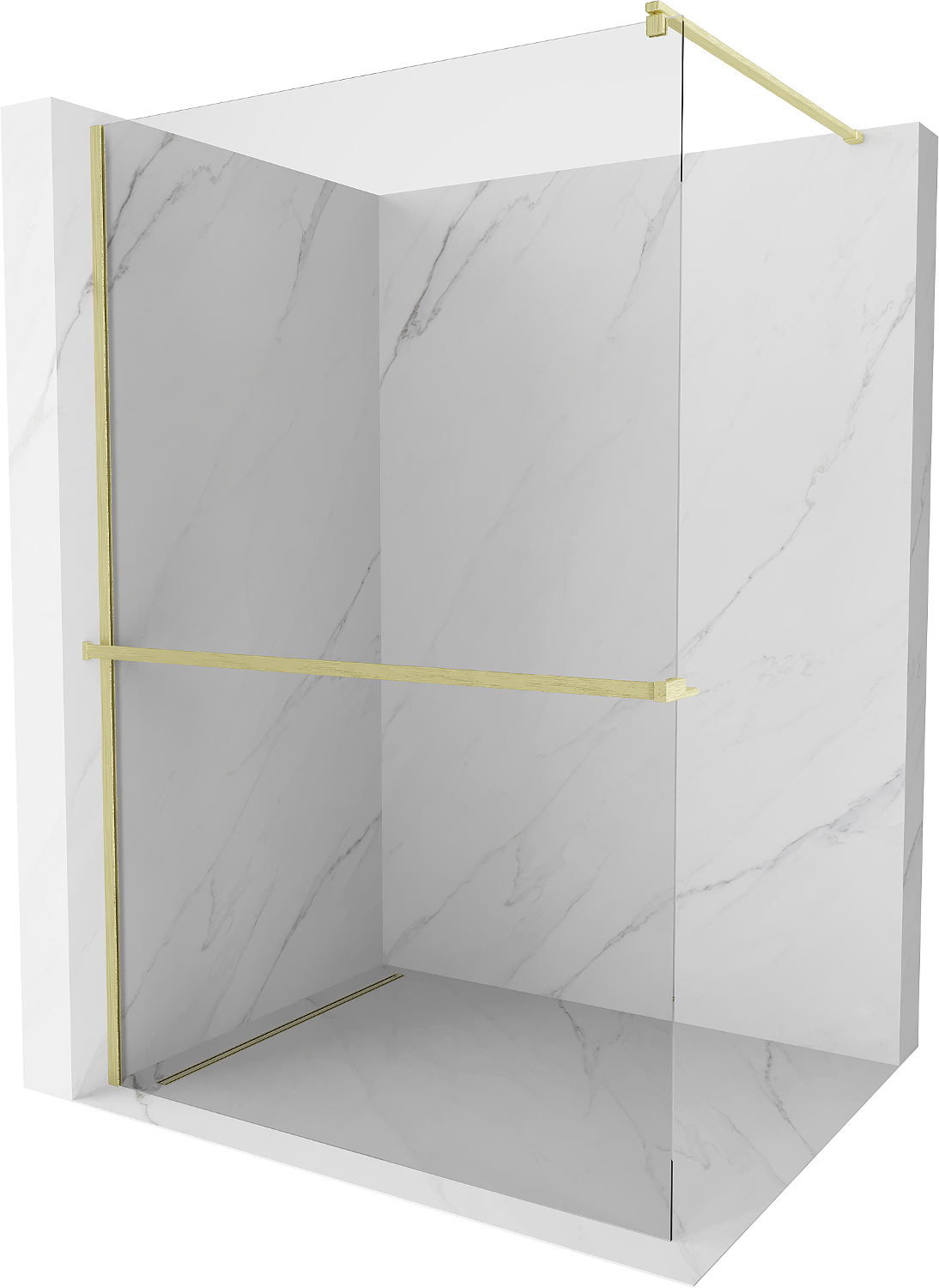 Mexen Kioto+ ścianka prysznicowa z półką Walk-in 85 x 200 cm, transparent, złota szczotkowana - 800-085-121-55-00