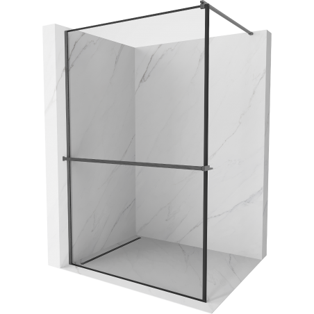 Mexen Kioto+ shower wall with shelf Walk-in 90 x 200 cm, black frame, brushed gun gray - 800-090-121-66-70