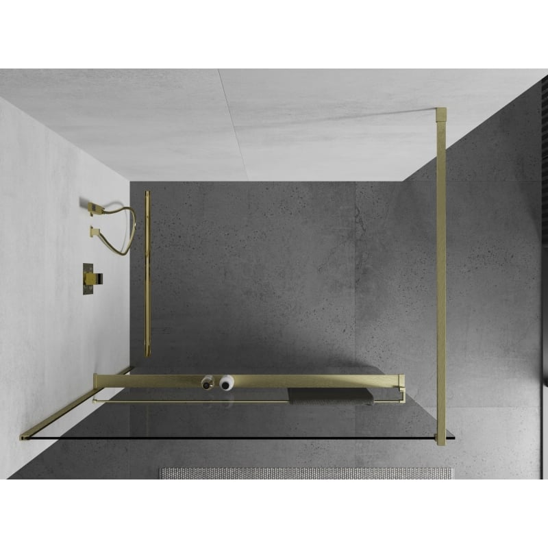 Mexen Kioto+ dušisein riiuliga Walk-in 135 x 200 cm, läbipaistev, kuldne harjatud - 800-135-121-55-00