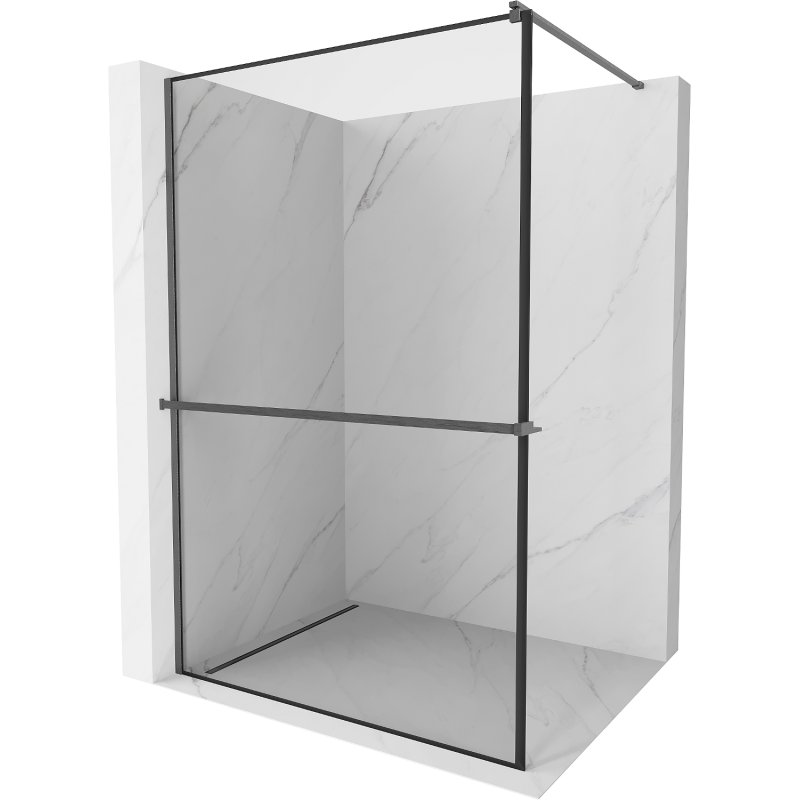 Mexen Kioto+ parede de duche com prateleira Walk-in 140 x 200 cm, moldura preta, cinza escovado - 800-140-121-66-70