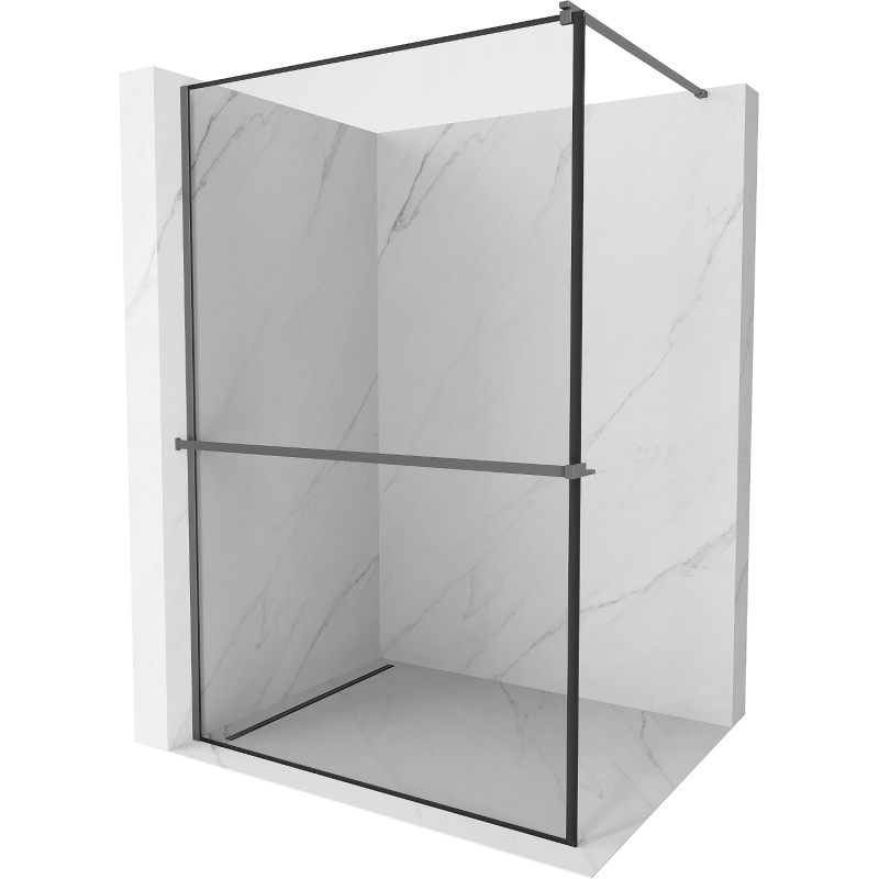 Mexen Kioto+ panel de ducha con estante Walk-in 90 x 200 cm, marco negro, metal pulido - 800-090-121-95-70