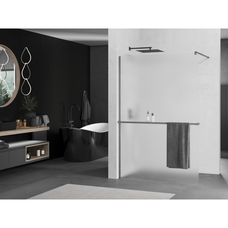 Mexen Kioto+ dušisein riiuliga Walk-in 90 x 200 cm, härmatis, harjatud gun gray - 800-090-121-66-30