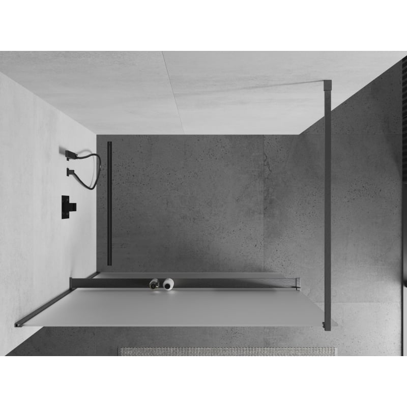 Mexen Kioto+ stijena za tuširanje s policom Walk-in 90 x 200 cm, mat, puška siva brušena - 800-090-121-66-30