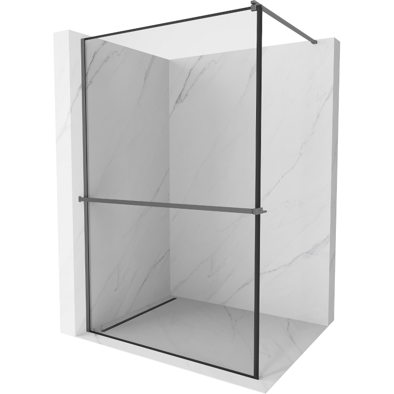 Mexen Kioto+ parede de chuveiro com prateleira Walk-in 110 x 200 cm, moldura preta, gun metal - 800-110-121-95-70