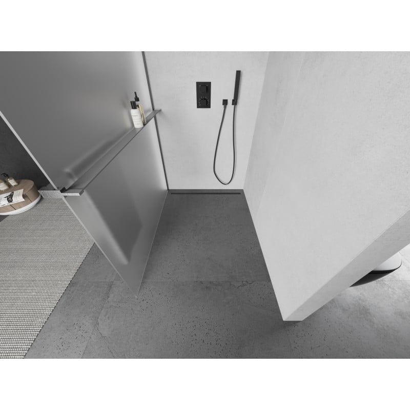 Mexen Kioto+ mampara de ducha con estante Walk-in 100 x 200 cm, escarcha, gris pistola cepillado - 800-100-121-66-30
