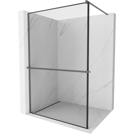 Mexen Kioto+ cloison de douche avec étagère Walk-in 130 x 200 cm, cadre noir, métal canon - 800-130-121-95-70