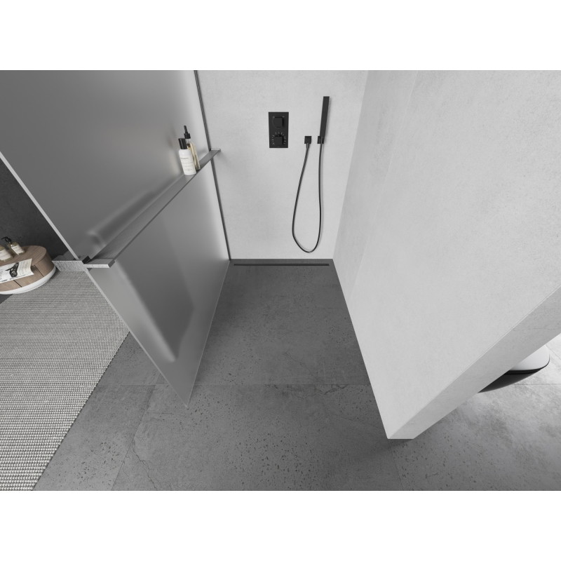 Mexen Kioto+ zid za tuš s policom Walk-in 130 x 200 cm, mraz, brušeni gun gray - 800-130-121-66-30
