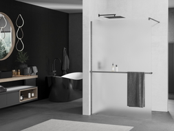 Mexen Kioto+ zidna tuš pregrada s policom Walk-in 70 x 200 cm, mraz, gun metal - 800-070-121-95-30
