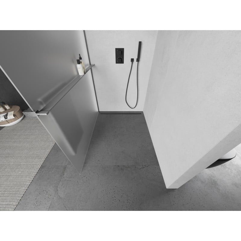 Mexen Kioto+ ścianka prysznicowa z półką Walk-in 90 x 200 cm, szron, gun metal - 800-090-121-95-30