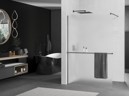 Mexen Kioto+ zidna tuš pregrada s policom Walk-in 140 x 200 cm, mraz, gun metal - 800-140-121-95-30