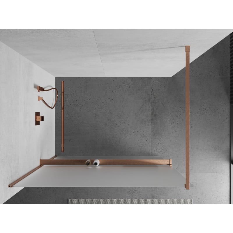 Mexen Kioto+ ścianka prysznicowa z półką Walk-in 80 x 200 cm, szron, miedź szczotkowana - 800-080-121-65-30