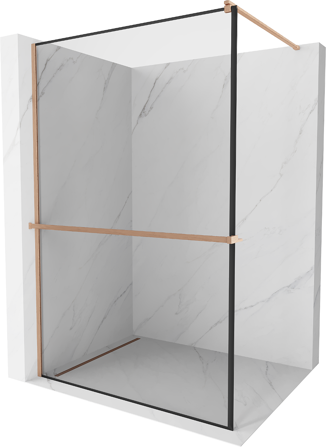 Mexen Kioto+ ścianka prysznicowa z półką Walk-in 80 x 200 cm, czarny wzór, miedź szczotkowana - 800-080-121-65-70