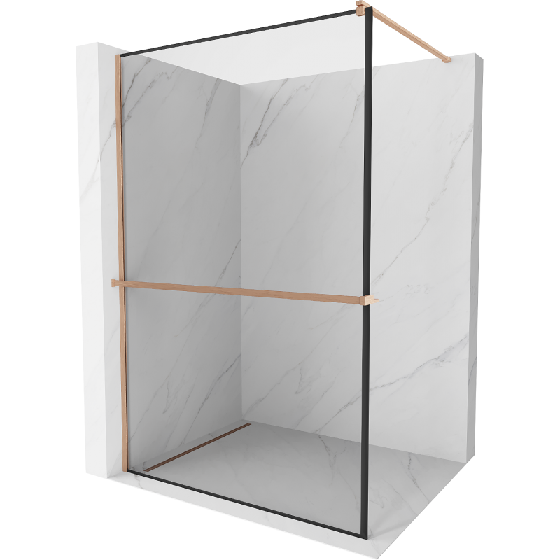 Mexen Kioto+ paroi de douche avec étagère Walk-in 100 x 200 cm, cadre noir, cuivre brossé - 800-100-121-65-70