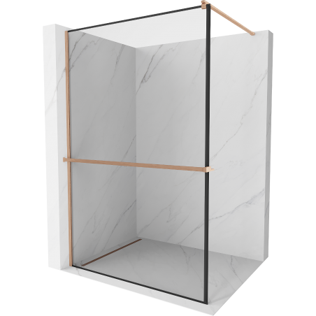 Mexen Kioto+ Duschwand mit Ablage Walk-in 100 x 200 cm, schwarzer Rahmen, gebürstetes Kupfer - 800-100-121-65-70