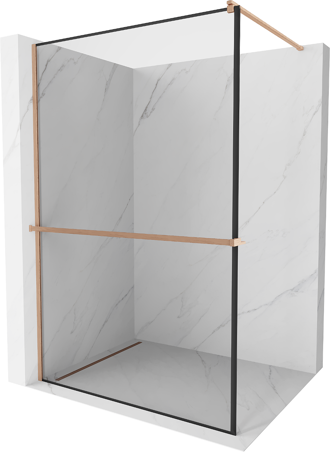 Mexen Kioto+ ścianka prysznicowa z półką Walk-in 100 x 200 cm, czarny wzór, miedź szczotkowana - 800-100-121-65-70